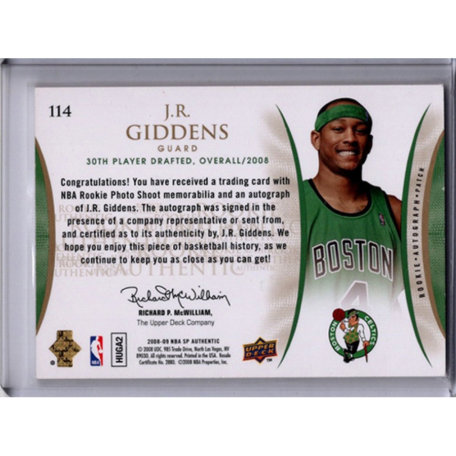 UPPER DECK NBA J.R. GIDDENS AUTO 2008-09 UPPER DECK UD SP AUTHENTIC BASKETBALL ROOKIE CARD Autograph PATCH /499枚限定 直書き 直筆 サイン